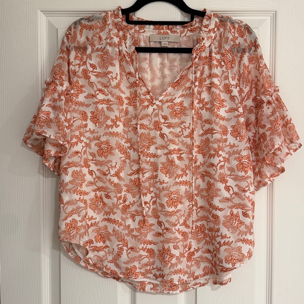 Ann Taylor Coral Floral Blouse
